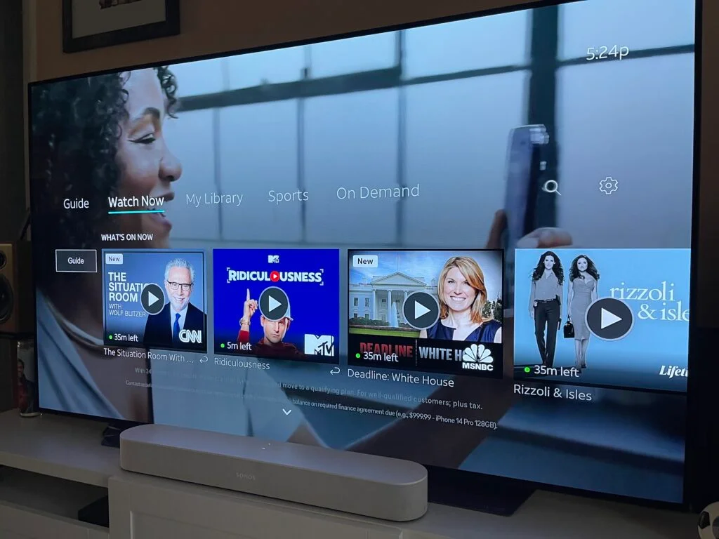 DirecTV Stream Application. Showing home screen content.